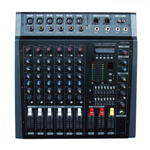 6-Channel Powered Mixer with Multi-FX Processor and USB Powered Mixer Amplifier